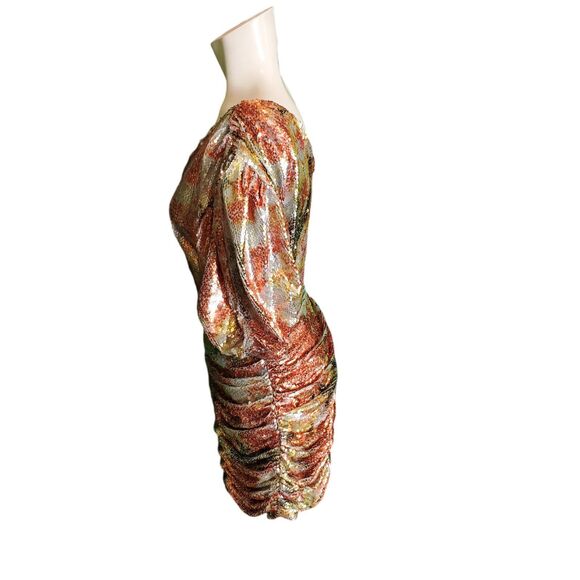 Ronny Kobo Eden Sequin Ruched One Shoulder Mini Dress Gold Multi Sz L $498 - Picture 10 of 12
